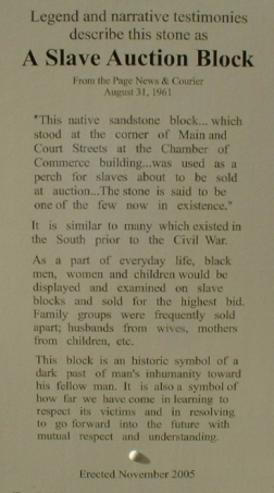 Legend and narrative testimonies describe this stone as a Slave Auction Block